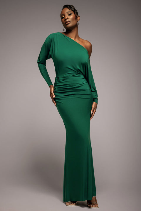 Goddiva Bat Wing Elasticated Side Gather Maxi Dress - Emerald Green