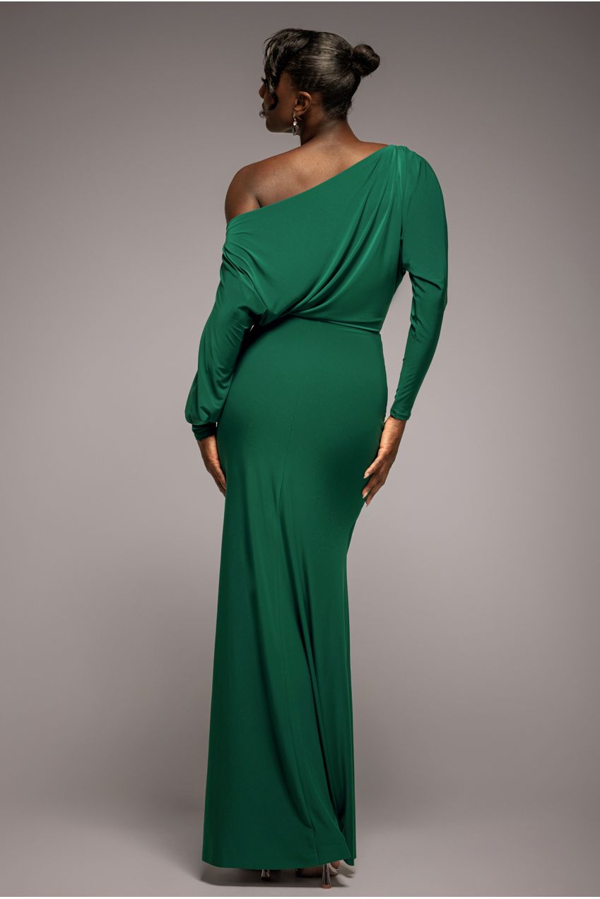 Goddiva Bat Wing Elasticated Side Gather Maxi Dress - Emerald Green
