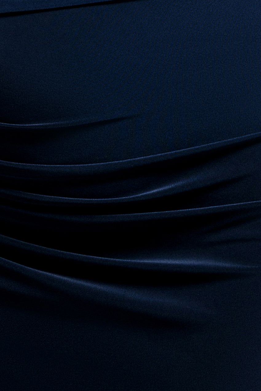 Goddiva Bat Wing Elasticated Side Gather Maxi Dress - Navy Blue