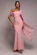 Goddiva One Shoulder Cape Scuba & Chiffon Maxi Dress - Blush Pink