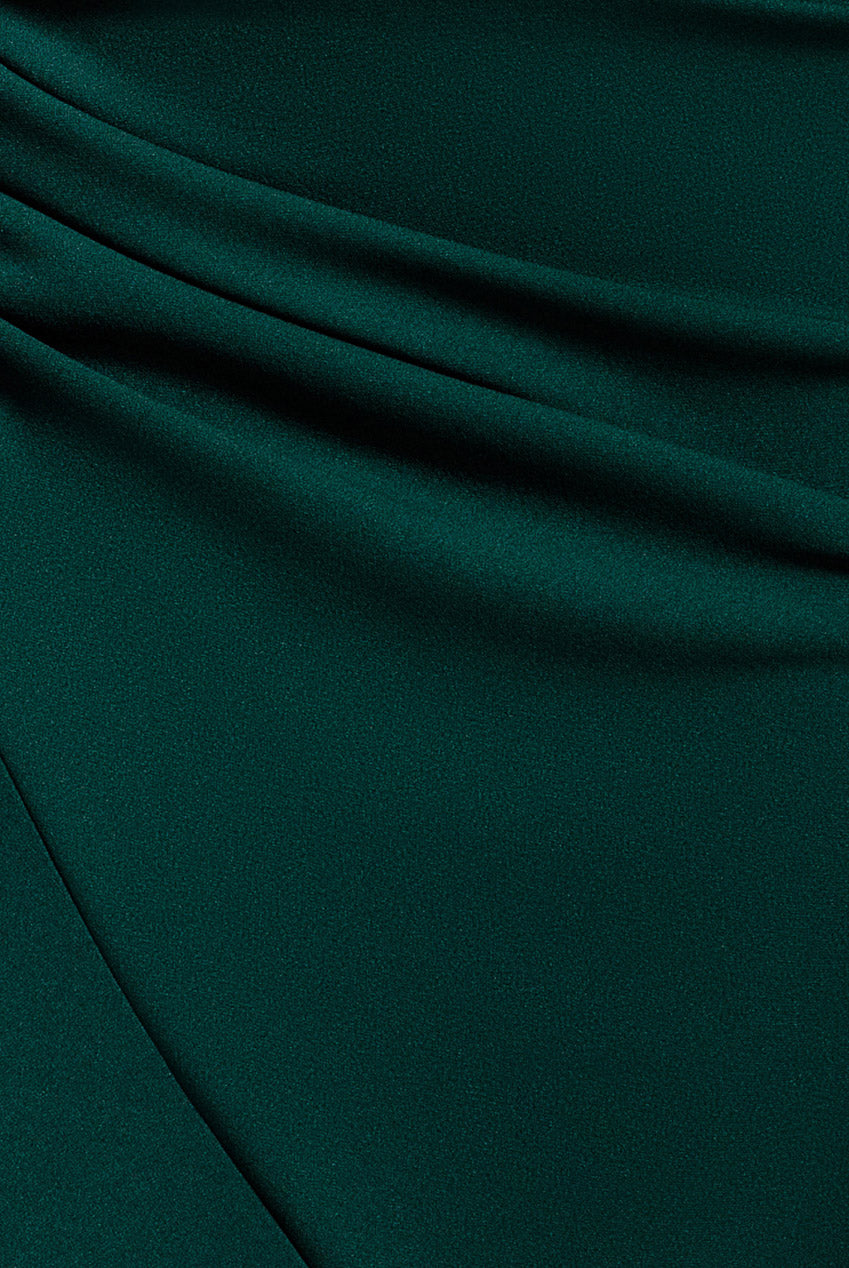 Goddiva One Shoulder Cape Scuba & Chiffon Maxi Dress - Emerald Green