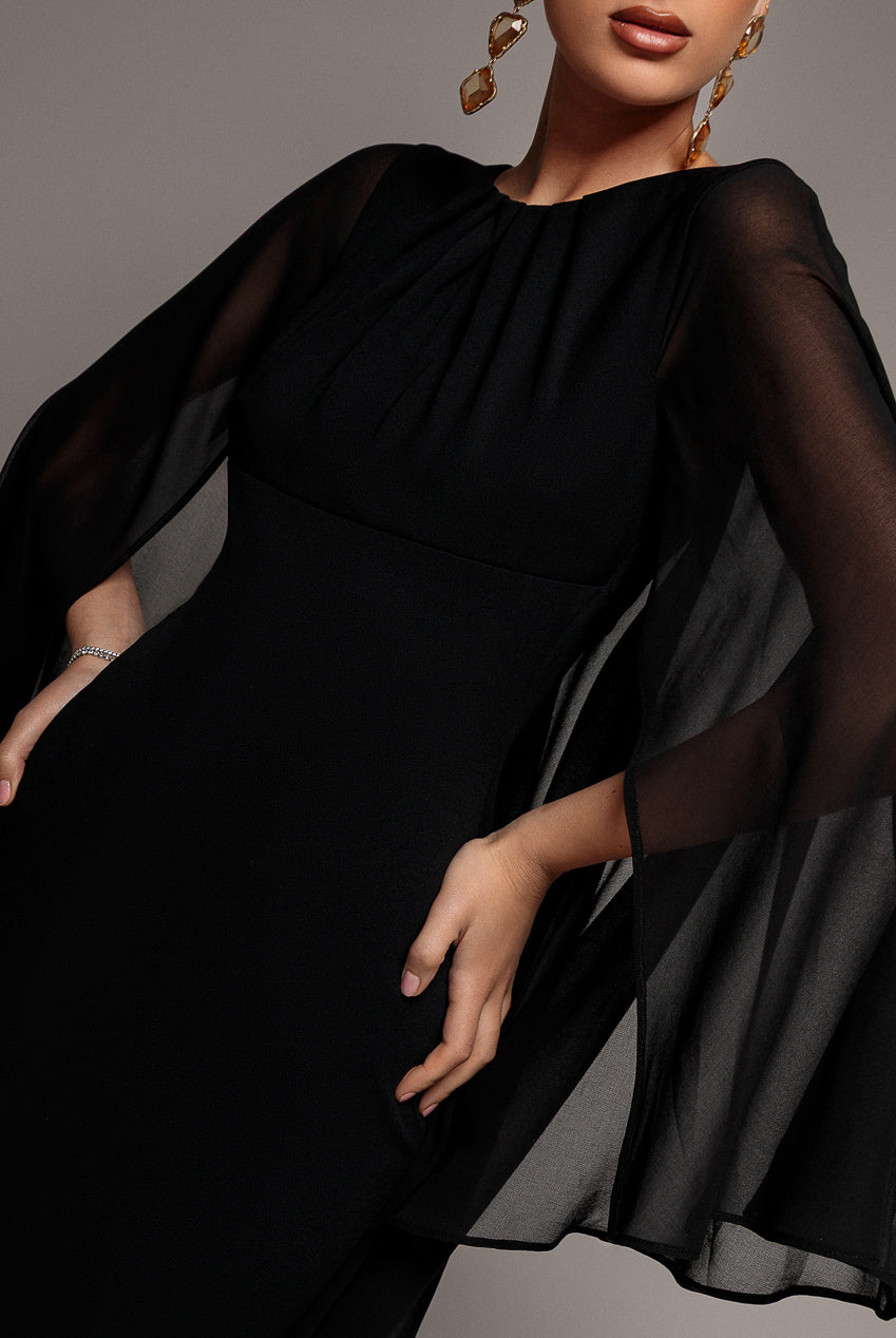 Goddiva Cape Sleeve Chiffon And Scuba Crepe Maxi Dress - Black