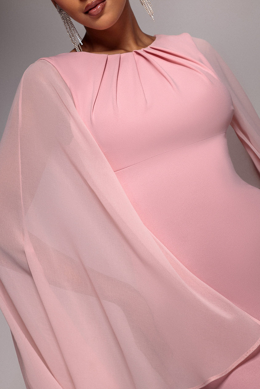 Goddiva Cape Sleeve Chiffon And Scuba Crepe Maxi Dress - Blush Pink