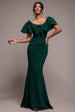 Goddiva Cape Sleeve Detail Front Tie Maxi Dress - Emerald Green