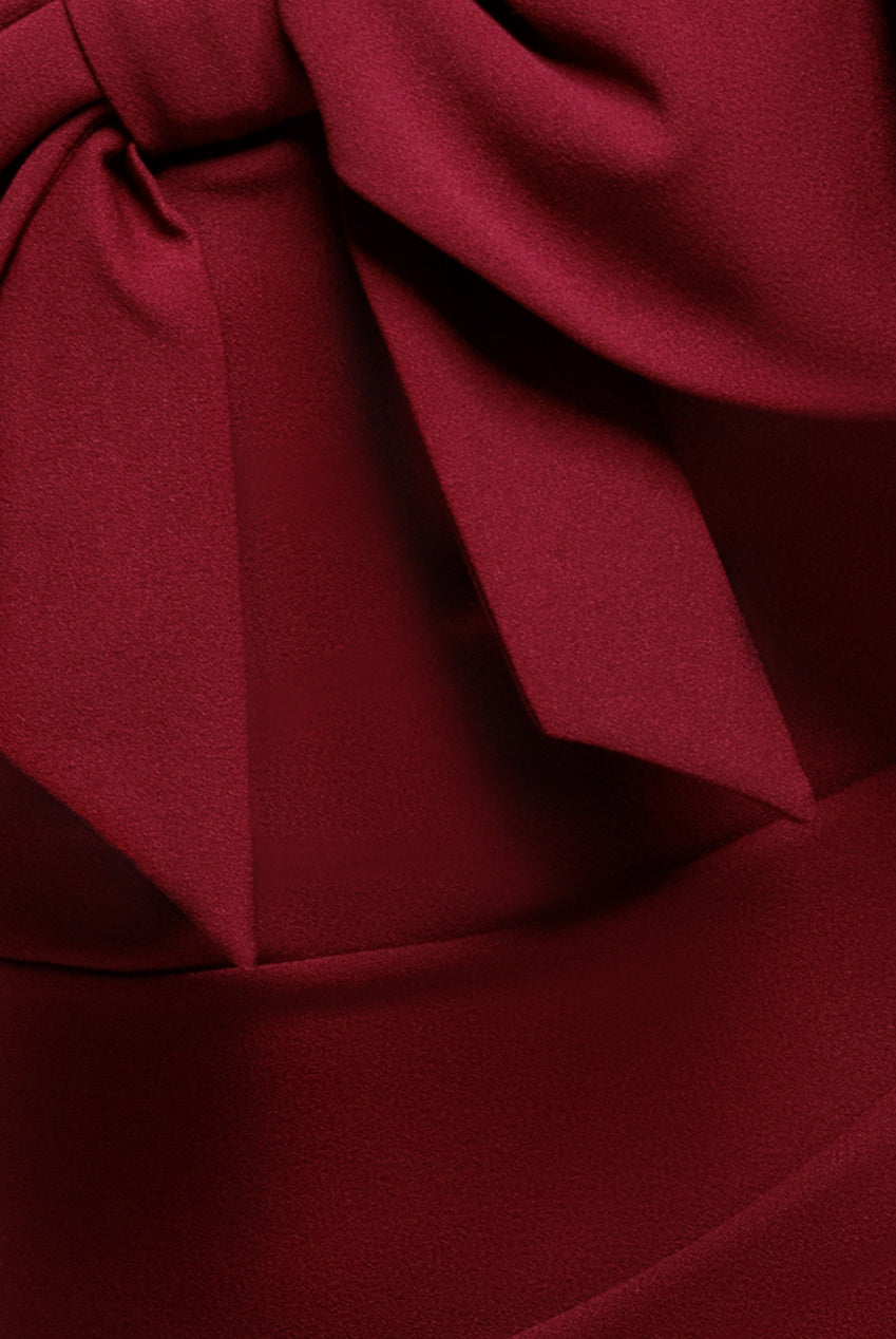 Goddiva Cape Sleeve Detail Front Tie Maxi Dress - Wine
