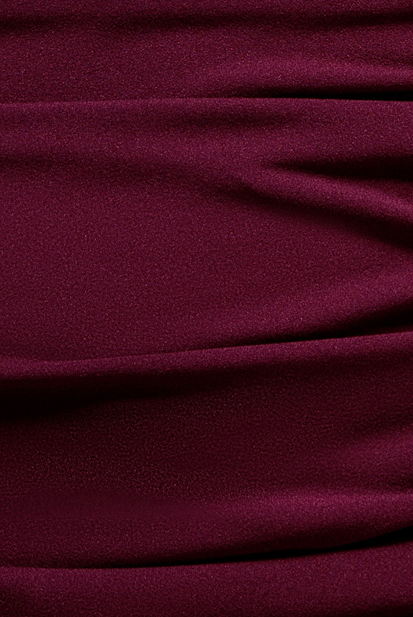Goddiva Pleated One Shoulder Bardot Fit And Flare Maxi Dress - Plum