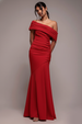 Goddiva Pleated One Shoulder Bardot Fit And Flare Maxi Dress - Red