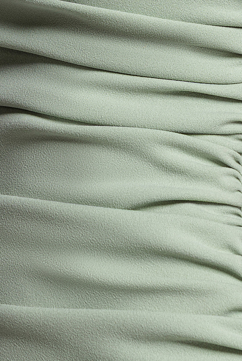 Goddiva Pleated One Shoulder Bardot Fit And Flare Maxi Dress - Sage Green