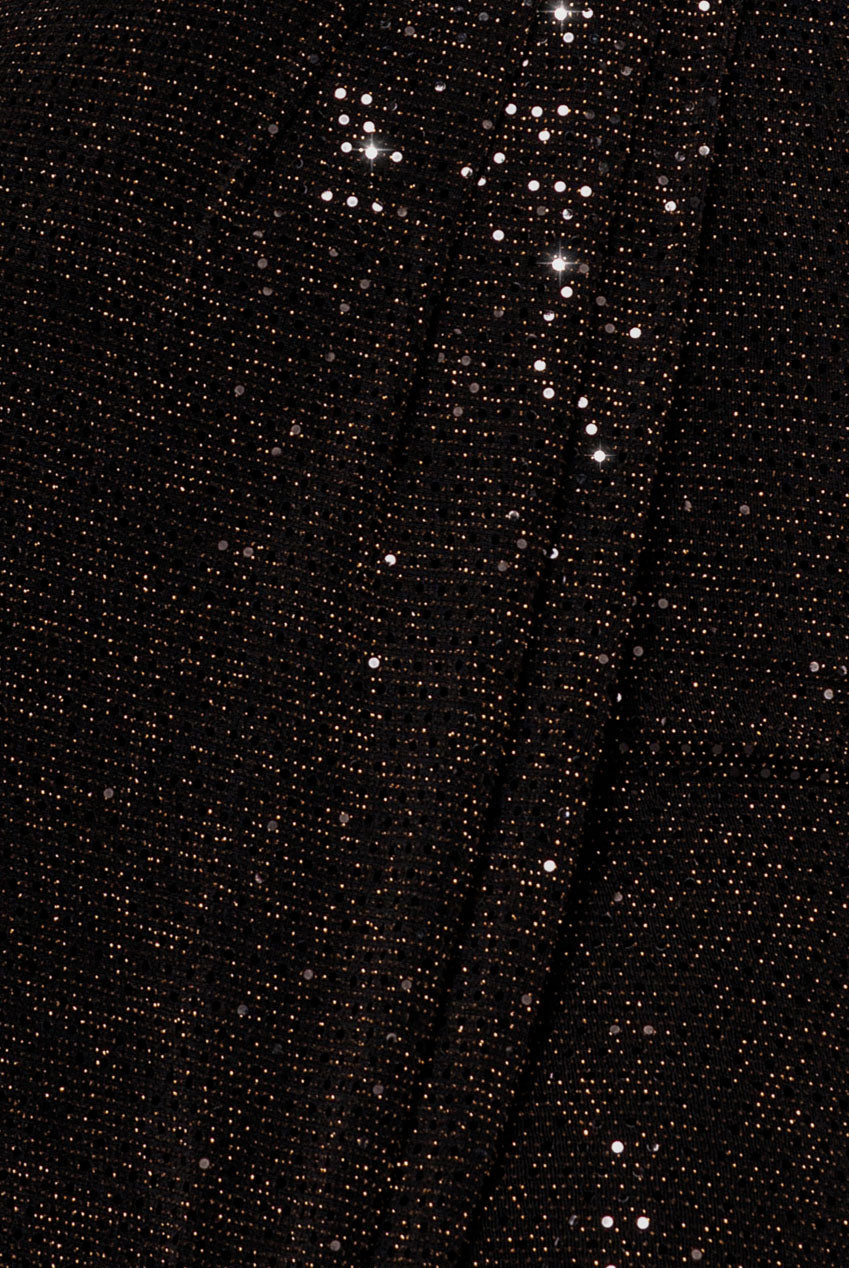 Goddiva Sequin Glitter Lurex Long Sleeve Wrap Maxi Dress - Black
