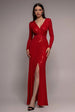 Goddiva Sequin Glitter Lurex Long Sleeve Wrap Maxi Dress - Red