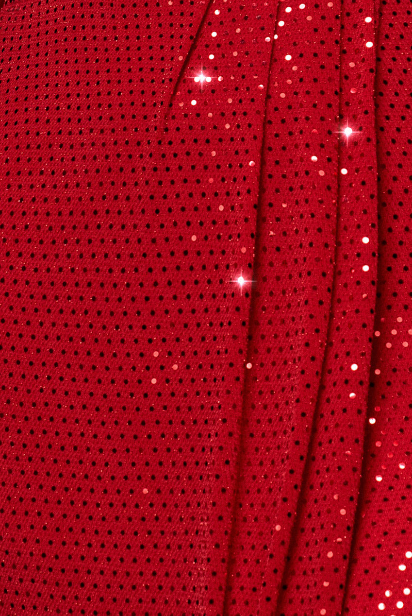 Goddiva Sequin Glitter Lurex Long Sleeve Wrap Maxi Dress - Red