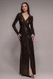 Goddiva Sequin Glitter Lurex Long Sleeve Wrap Maxi Dress - Rose Gold