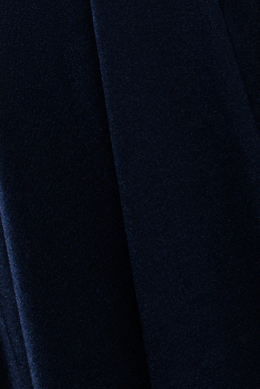 Goddiva Satin Square Neck Bishop Sleeve A Line Maxi Dress - Navy Blue