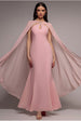 Goddiva Multiway Cape Chiffon With Embellished Trim Maxi Dress - Blush Pink