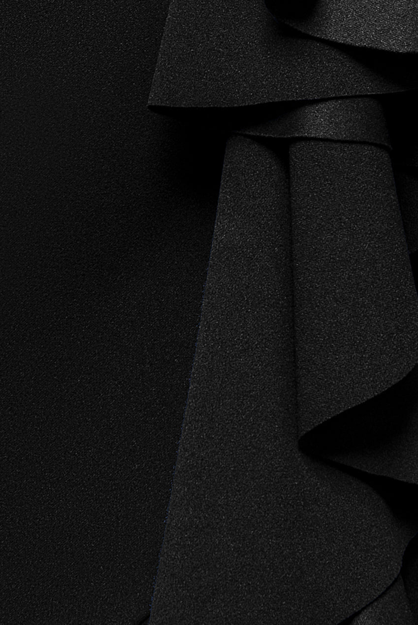 Goddiva Off Shoulder Front Waterfall Frill Maxi Dress - Black