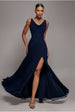 Goddiva Chiffon Cowl Twisted Rope Strap Lace-up Flared Maxi Dress - Navy Blue