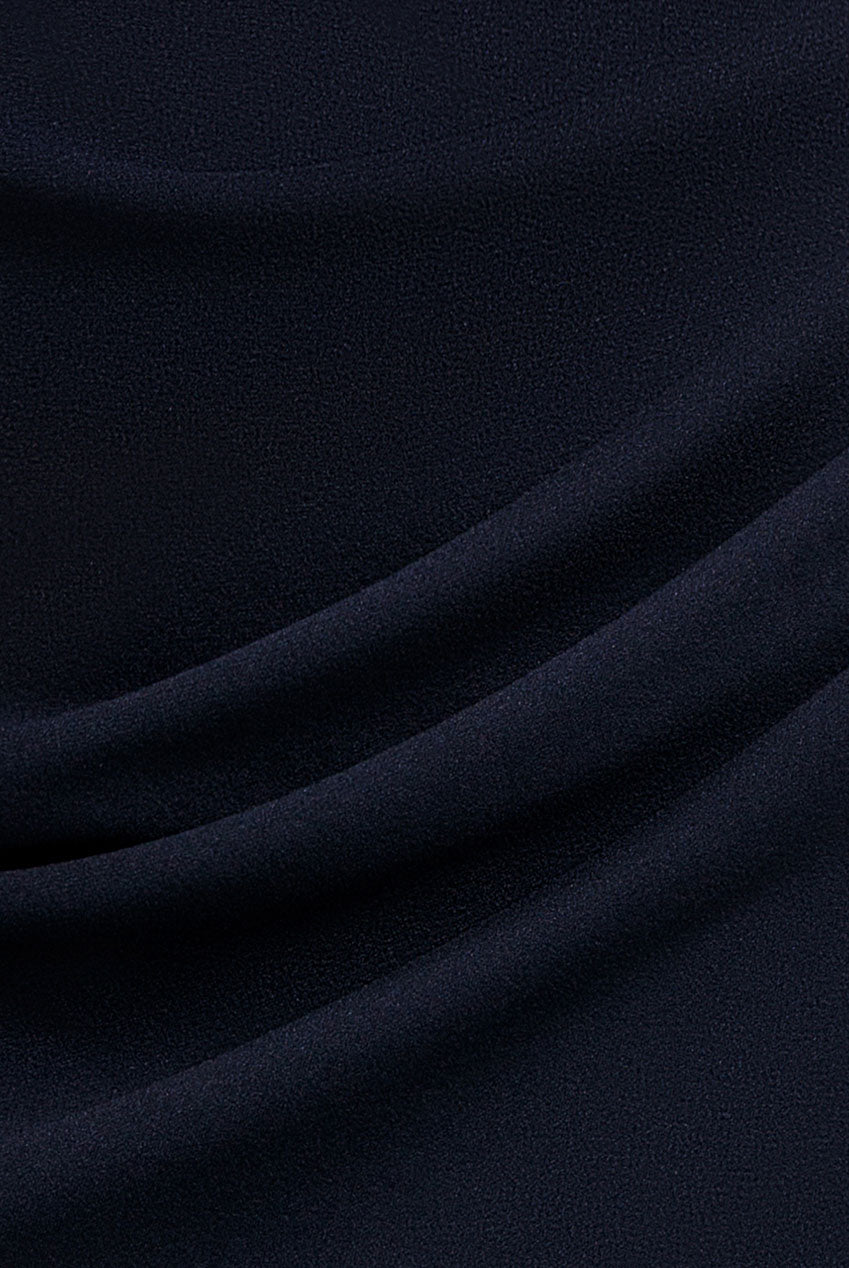 Goddiva Off Shoulder Back Satin Bow Wrap Crepe Midi Dress - Navy Blue