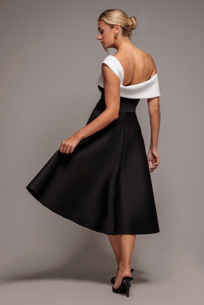 Goddiva One Shoulder A Line Midi Dress - Black Cream