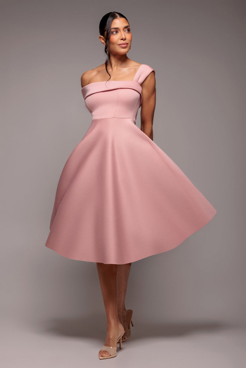 Goddiva One Shoulder A Line Midi Dress - Blush Pink