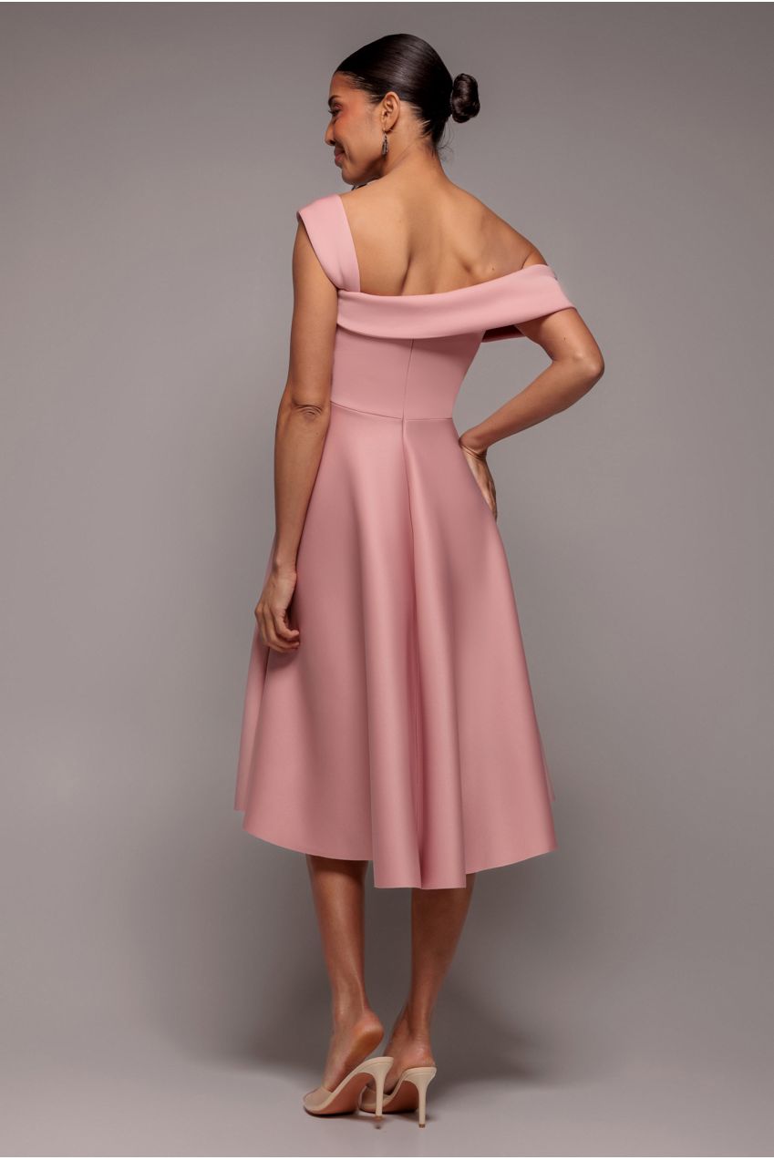 Goddiva One Shoulder A Line Midi Dress - Blush Pink