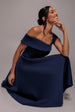 Goddiva One Shoulder A Line Midi Dress - Navy Blue