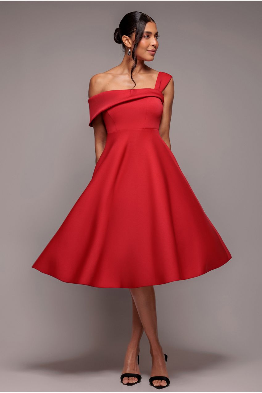 one shoulder red midi dress Goddiva A Line 20250818new the Zora One Shoulder Doen Lua Broderie Anglaise المقاس:L