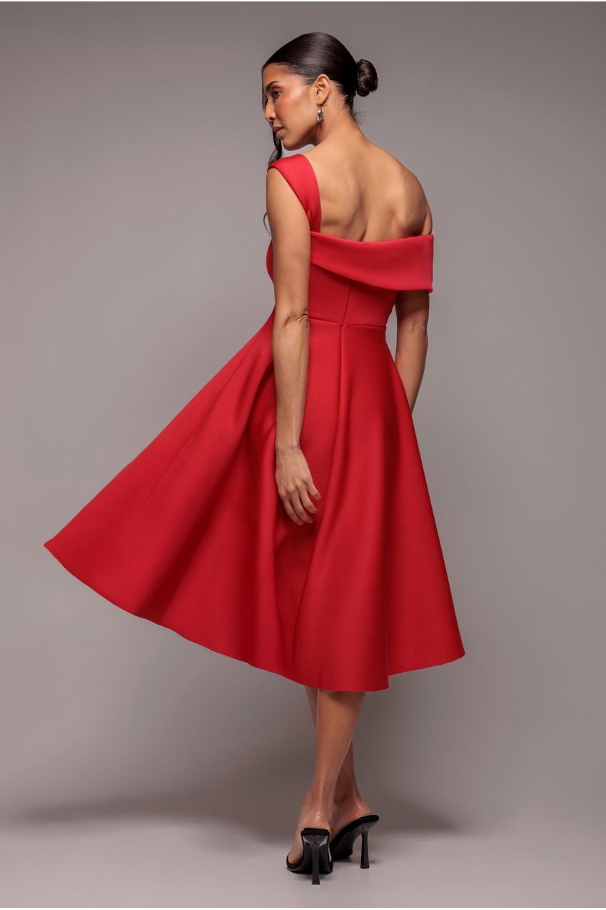 Goddiva One Shoulder A Line Midi Dress - Red