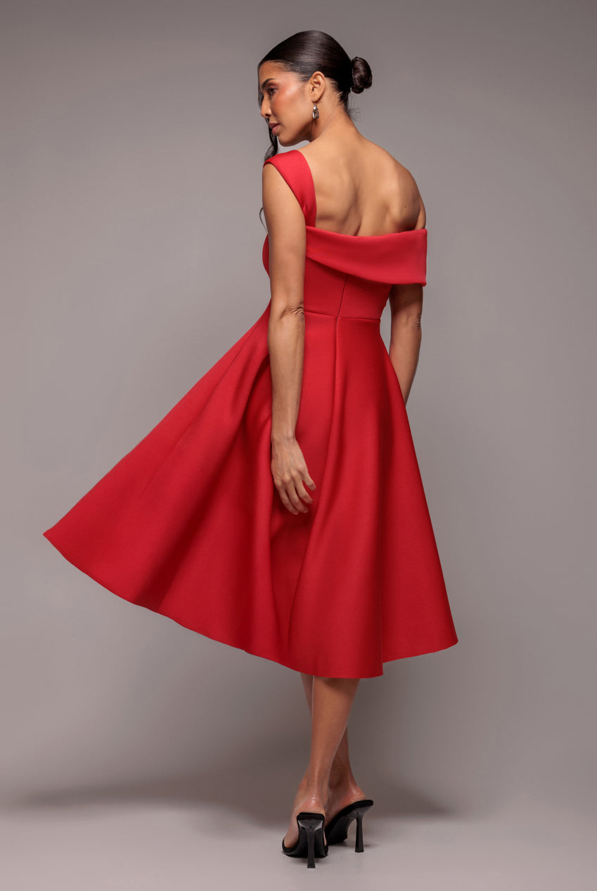 Goddiva One Shoulder A Line Midi Dress - Red