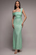 Goddiva One Shoulder Pleated Bardot Lace Maxi Dress - Mint Green