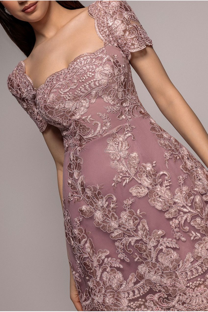 Goddiva Scallop Edge Corset Back Structured Lace Mini Dress - Pink