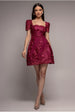 Goddiva Scallop Edge Corset Back Structured Lace Mini Dress - Burgundy