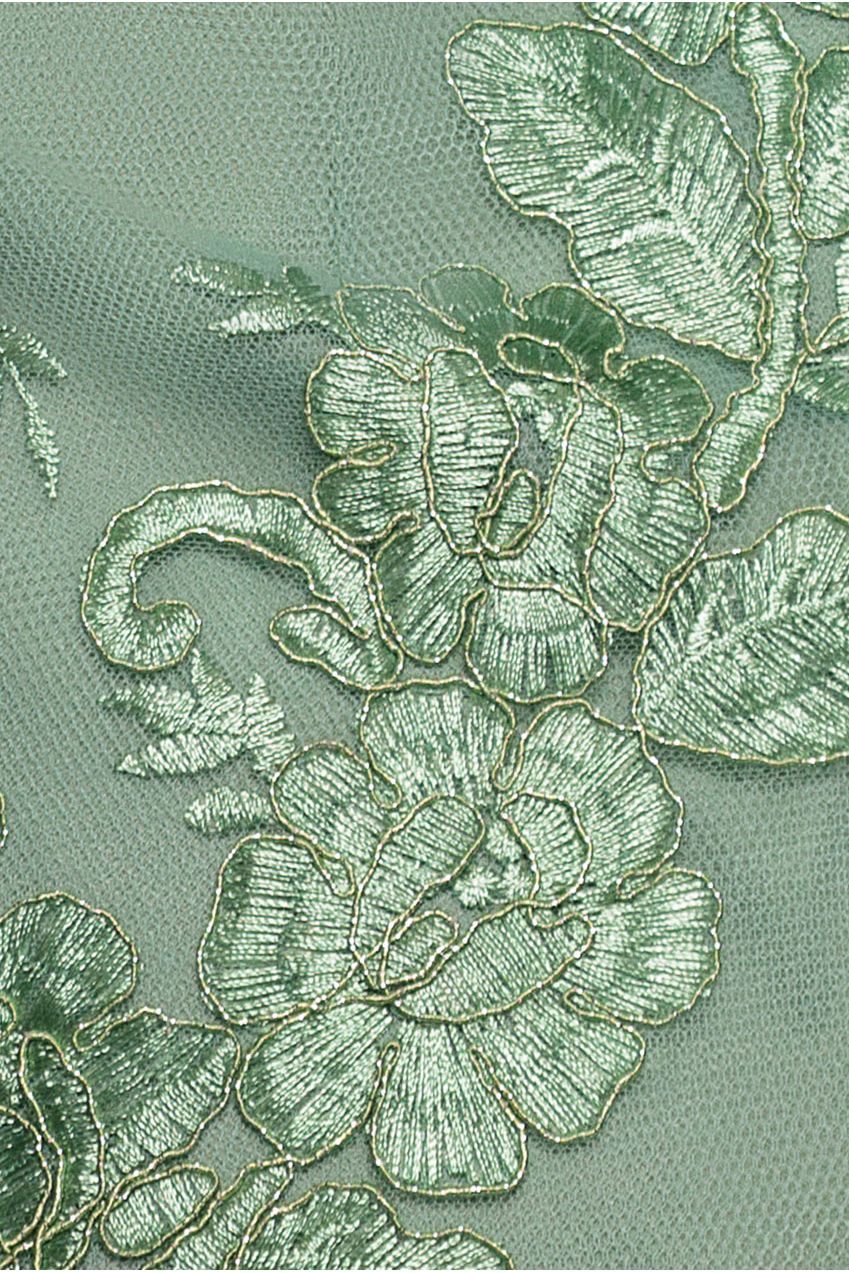 Goddiva Scallop Edge Corset Back Structured Lace Mini Dress - Sage Green