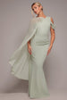 Goddiva One Shoulder Chiffon Cape Crepe Maxi Dress - Sage Green