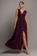 Goddiva Gathered Shoulder Wrap Neck Draped Waist Maxi Dress - Burgundy