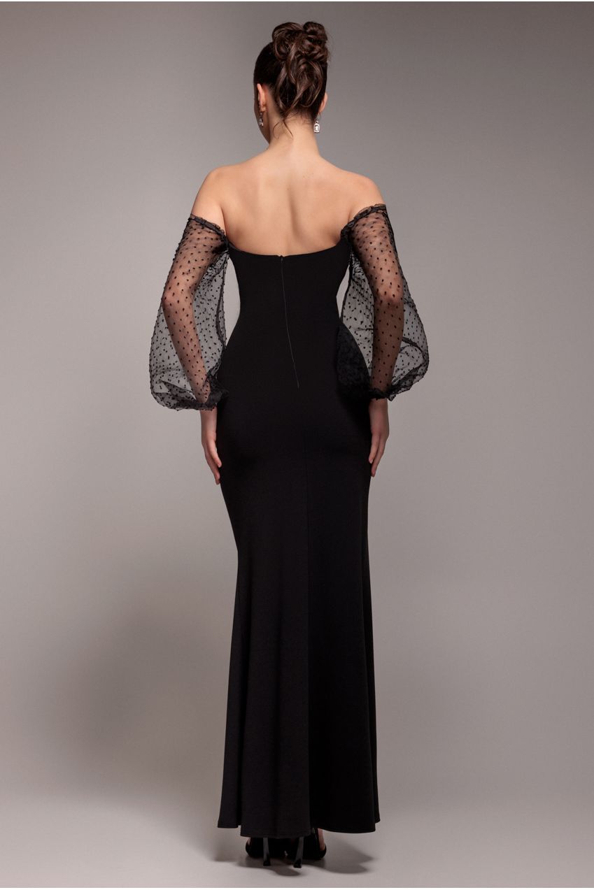 Goddiva Dobby Organza Bishop Sleeve Multiway Maxi Dress - Black