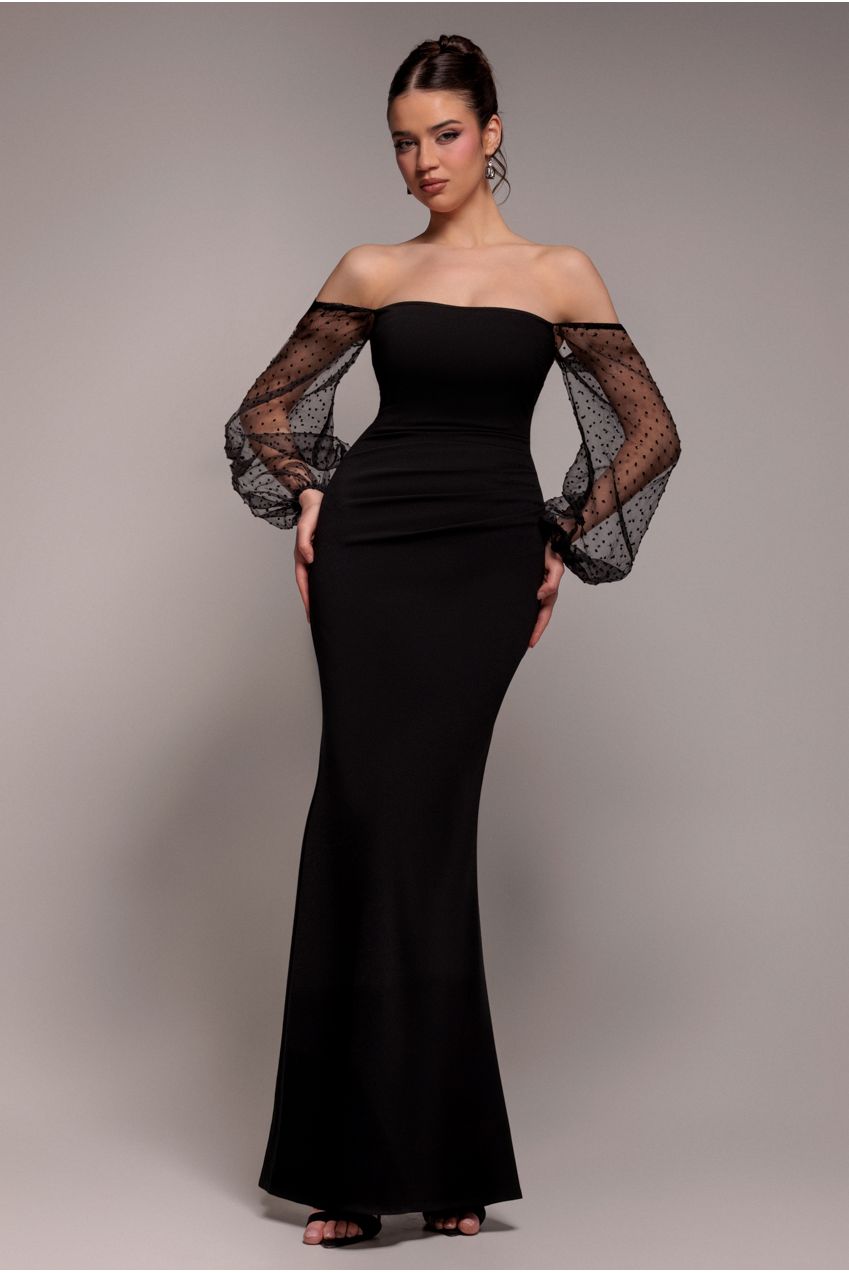 Goddiva Dobby Organza Bishop Sleeve Multiway Maxi Dress - Black