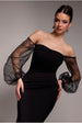 Goddiva Dobby Organza Bishop Sleeve Multiway Maxi Dress - Black