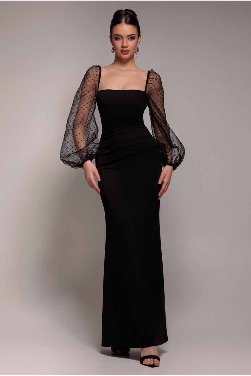 Goddiva Dobby Organza Bishop Sleeve Multiway Maxi Dress - Black