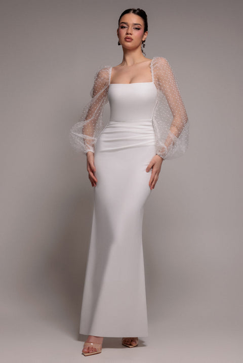 Goddiva Dobby Organza Bishop Sleeve Multiway Maxi Dress - White