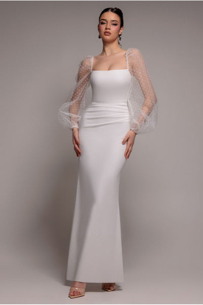 Goddiva Dobby Organza Bishop Sleeve Multiway Maxi Dress