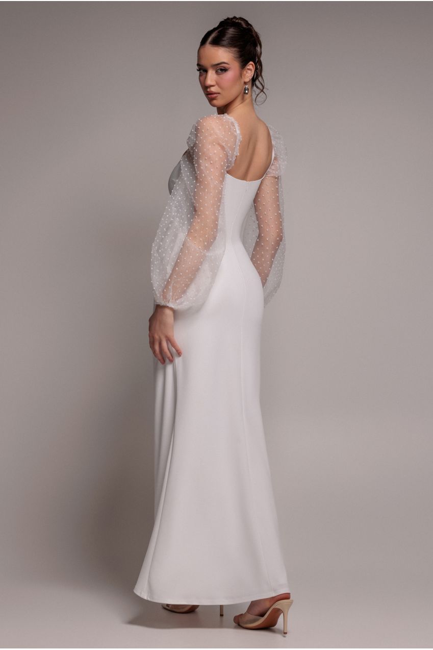 Goddiva Dobby Organza Bishop Sleeve Multiway Maxi Dress - White