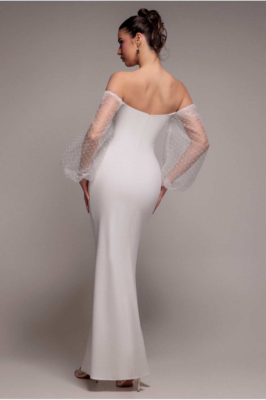 Goddiva Dobby Organza Bishop Sleeve Multiway Maxi Dress - White
