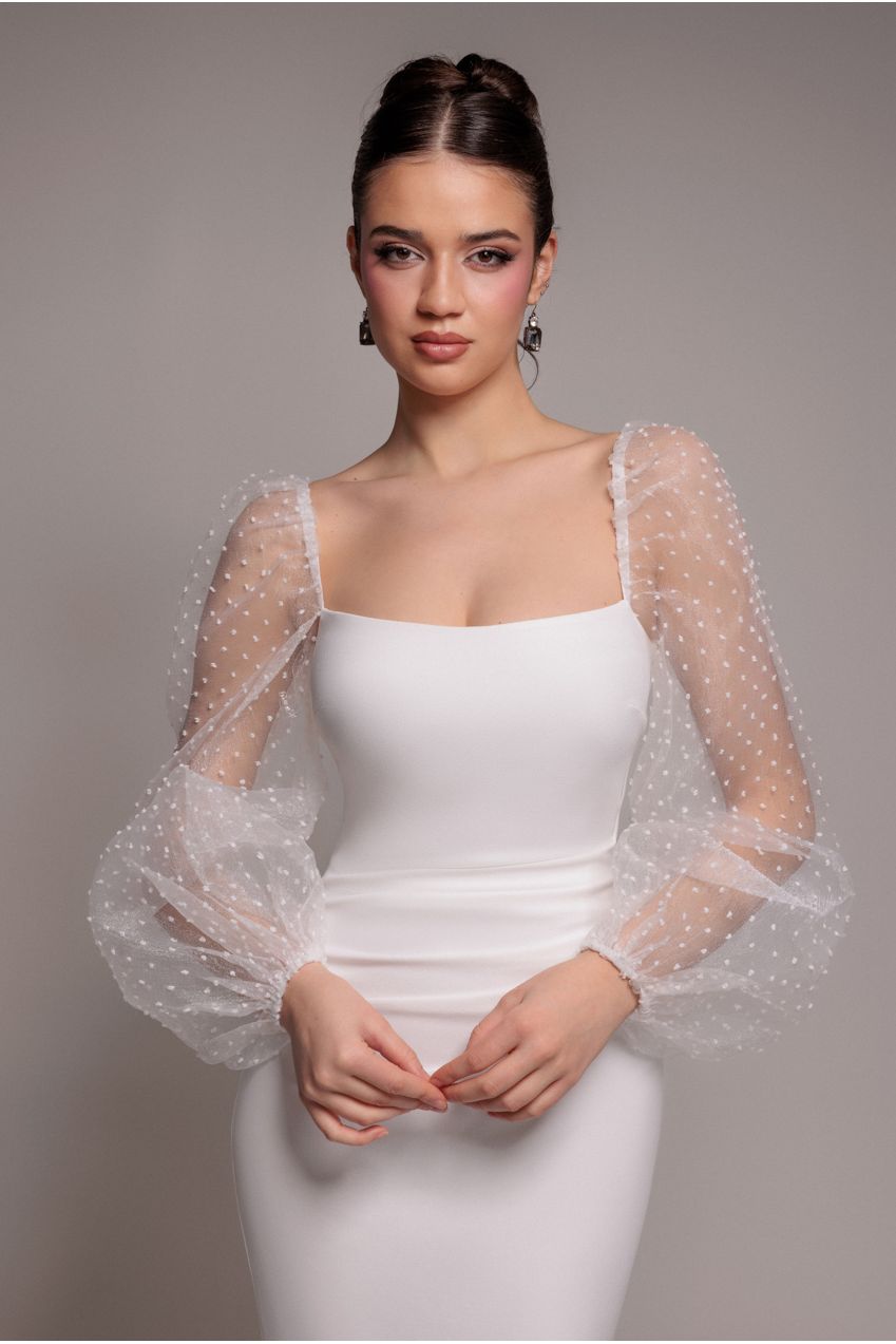 Goddiva Dobby Organza Bishop Sleeve Multiway Maxi Dress - White