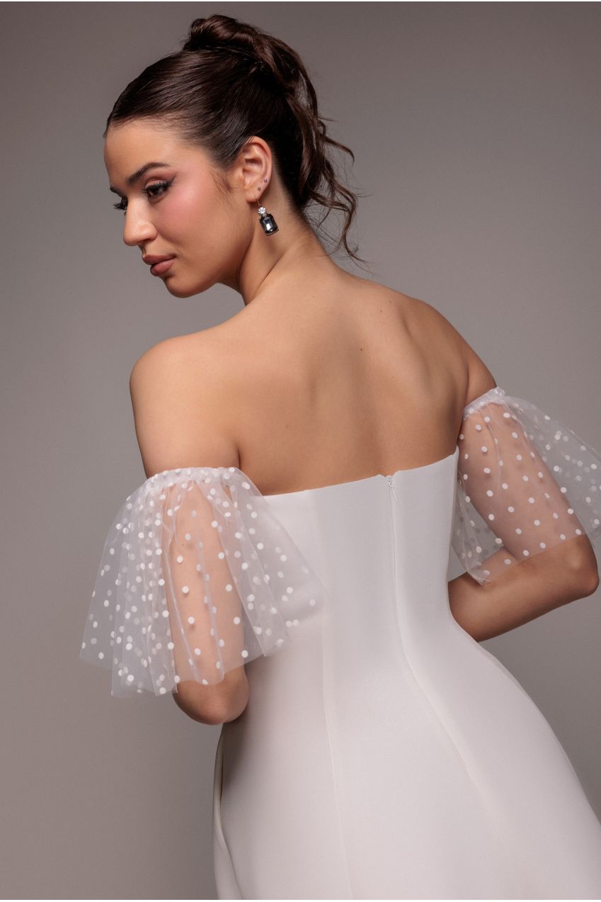 Goddiva Scuba & Polka Mesh Off The Shoulder Midi Dress - White