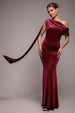 Goddiva Glitter Velvet Sash One Shoulder Bardot Maxi Dress - Wine