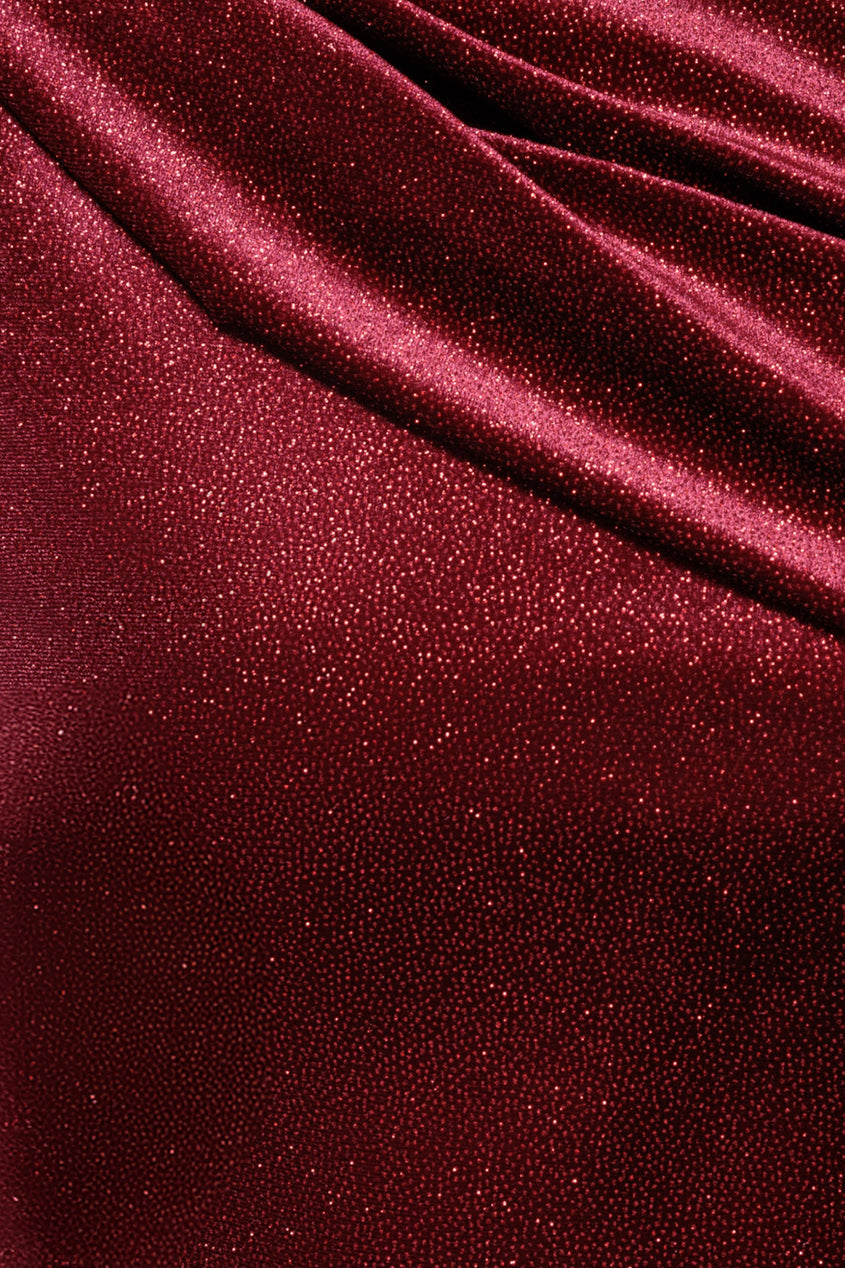 Goddiva Glitter Velvet Sash One Shoulder Bardot Maxi Dress - Wine