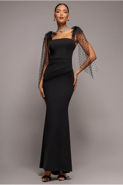 Black - Goddiva Scuba & Polka Mesh Bella Bow Multiway Maxi Dress - Black
