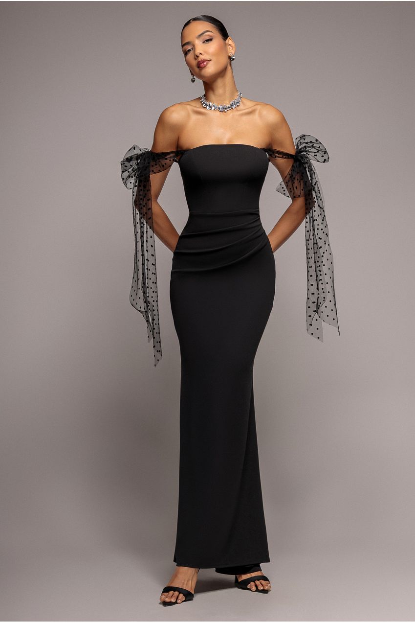 Goddiva Scuba & Polka Mesh Bella Bow Multiway Maxi Dress - Black