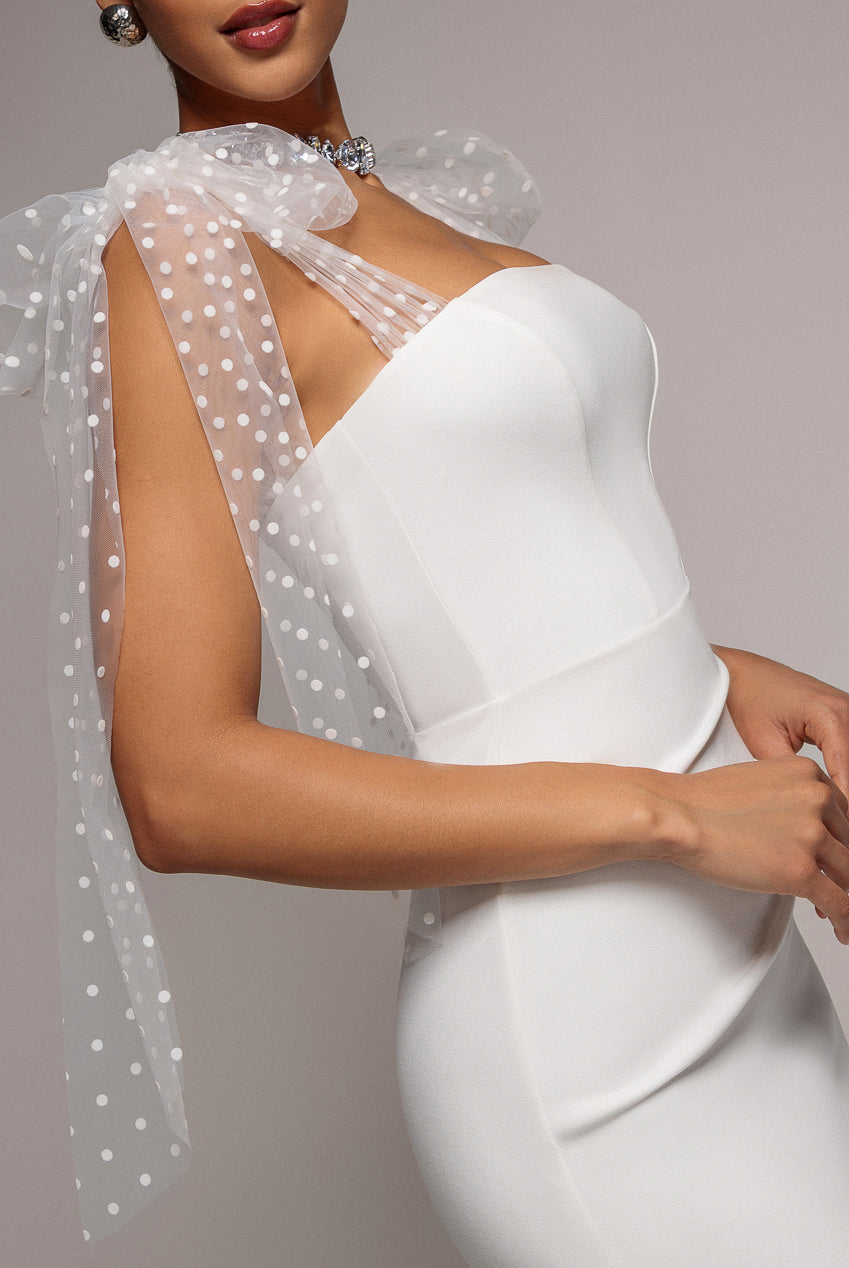 Goddiva Scuba & Polka Mesh Bella Bow Multiway Maxi Dress - White
