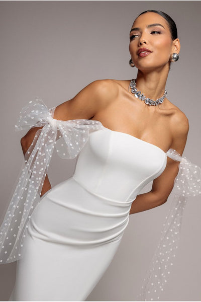 Goddiva Scuba & Polka Mesh Bella Bow Multiway Maxi Dress - White